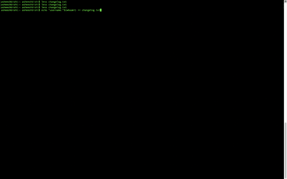 [asheeshbishtasheeshbishts less changelog.txt [asheeshbisht: asheeshbisht $ less changelog.txt [asheeshbisht: asheeshbisht$ l