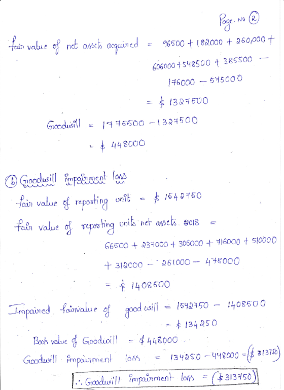 Page. No @ fair value of net assets acquired = 96500 + 182000 + 260,000 + 606000 +548500 + 385500 – 186000 – 575000 = $132750