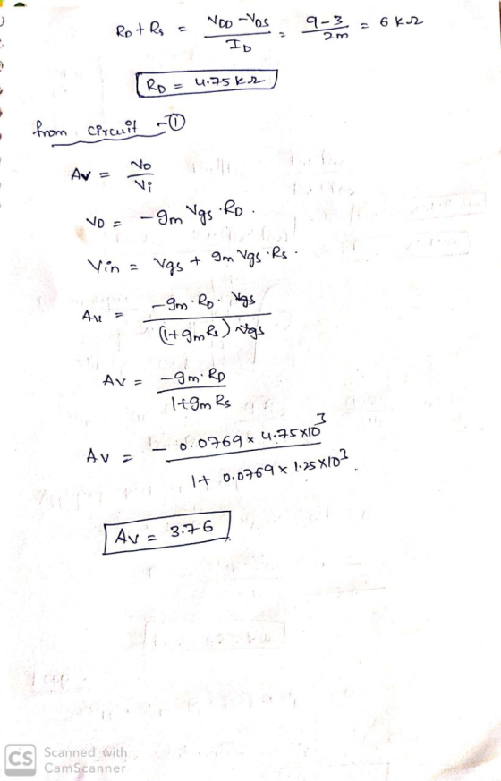Rot Rs = NDO OS 9-3 = 6ks 2 m [RO = 4.7562 circuit co - from Vo = -9m Vgs Ro. Vin = Vgs + Om Vgs Rs. AU -9m. Ro. Hogs (+9m Ri