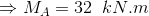 \Rightarrow M_A=32\;\;kN.m