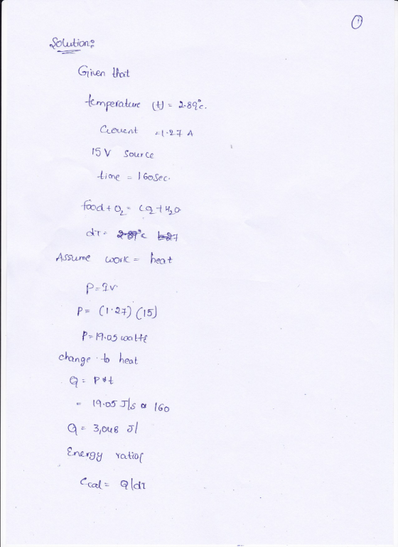 Solutione ien that peratur (t): 2-89 5V Sour Ce Lime6oSec Assume heat 12 15 change b heat Energy Yatio