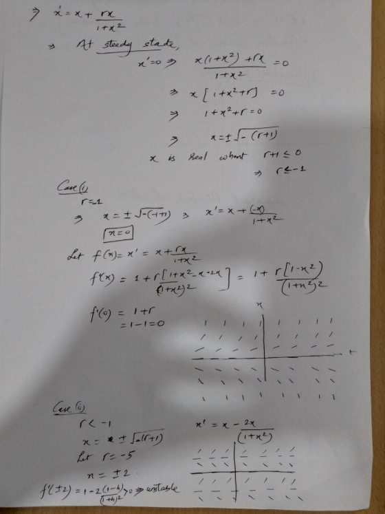 xt m 1+x2 & At steady state, do x(1+x2) tre o 1+x2 x[i+x+r) -0 n=1 - Crt) is real whant rtico x re-1 Care ( a = I J-(It) 3 x