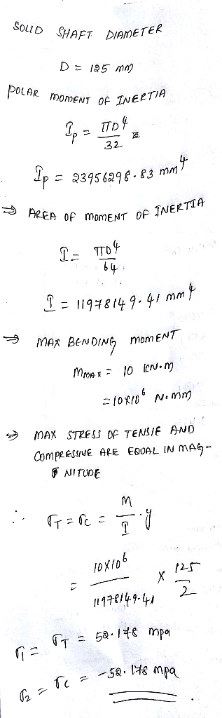 SouD SHAFT DIAMET POLAR momENT OF 32 P395 6296- ?3 mm AREA OF moMENT Df 119 8149, 4/ mm mom ENT mAx BeNDIN F NITUDE loxlo 111