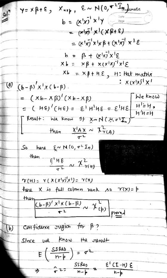 Date Page y=xB+E, Xnxp, E~ N(0,02 In Ismate b = xxixly = (wtx1 x14xB+E) = (xx7xxß + (xx7 x1€ be B + (x!x7x € Xb = x3