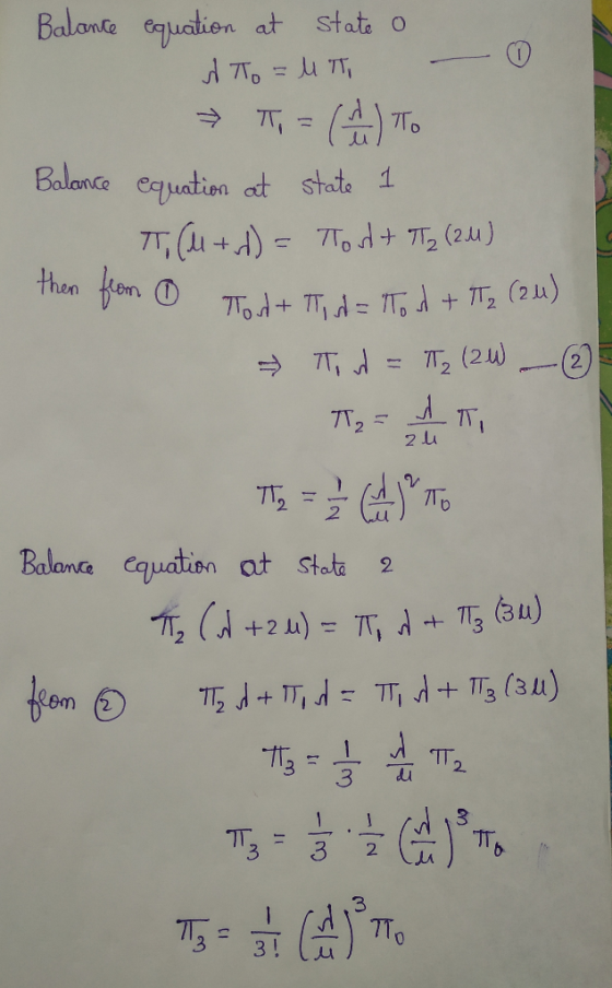Balonte equation at state o Balance equation t state 1 77 A) then fon D 7Tod T2(2u) 7T, (2u 72 2 u 2 Balance Cquation at Stot