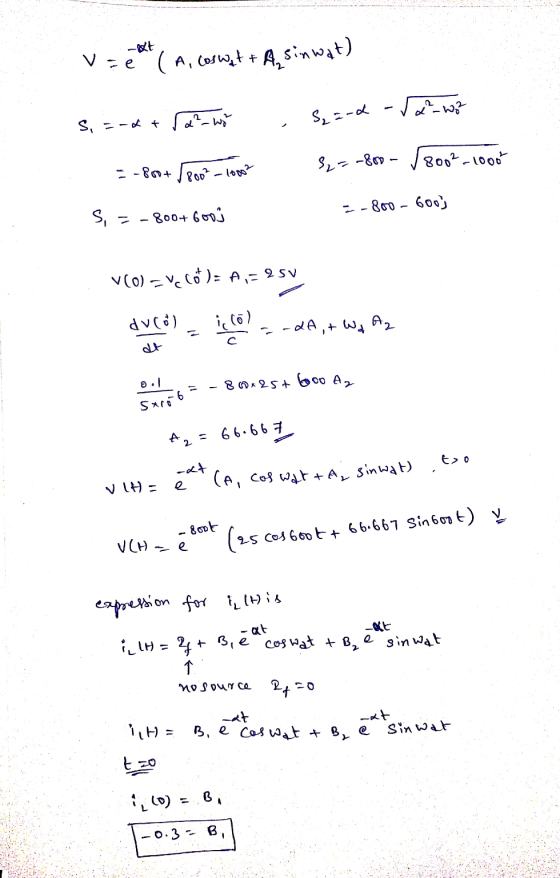vre (A, Coswet + A, sinwat) S, and -2²_wa S, =-4t d² wyt S27-800 - √8002_1000 = -800+ $8002-20002 =- 800 - 600) Si 800+6009 V