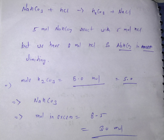Nancoz & hel Helog & Nach on 5 mol Nanlog react with 5 mol mes but we have & mal nu So Nah log in Exeter dimiting. mole Halog