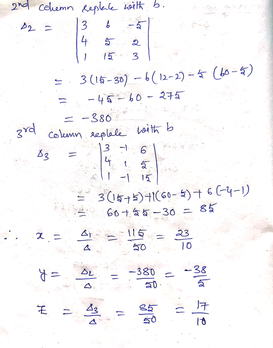 2nd column sepkile with b. 2. - 6 3 + la la ง 29 3 (15-30) -6( 12-2) -5 (A4 - 5) - 45 0 215 = -886 colenn seplate with b 3Y 3