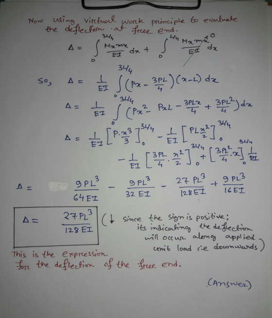 Now using virtual work principle to evaluate the deflection at free end. lu 344 Mama Mama dat da Ef EI 344 so, As o 344 As PR