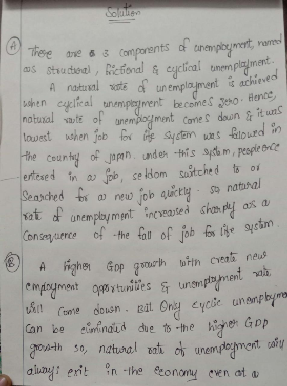 Solution luon These are & 3 components of unemployment, named aus Stouctural, frictional & cyclical unemployment, A natural r