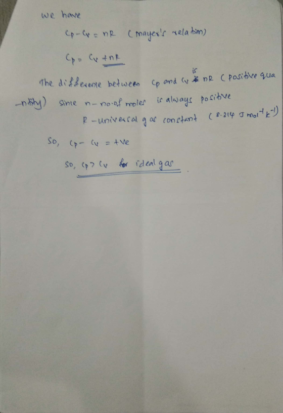 we have is The diffaecte between Cp and (v nR CPosĩおvegua -n%) sinte n-no.of moler irale ayc pociおve