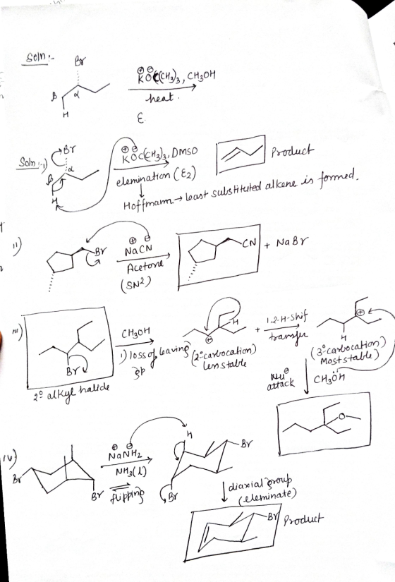 Soin: Br 80(4), CH2OH B heat. H1 E Br Solo :-) D Koc(CH3)3, DMSO Product elemination (E) eleminat Hoffmum - last substituted
