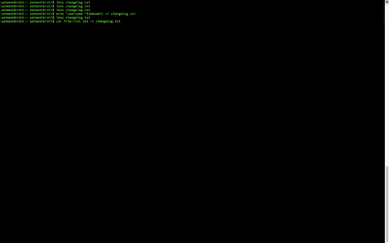 (asheeshbishtasheeshbishts less changelog.txt [asheeshbisht: asheeshbisht$ less changelog.txt [asheeshbisht: asheeshbisht$ le
