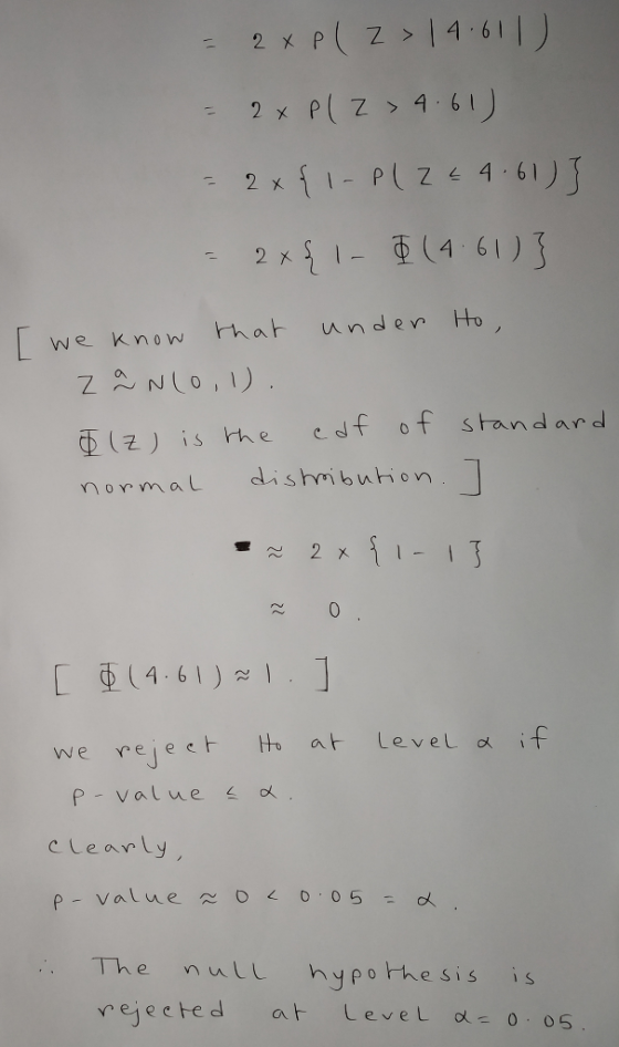 2ト hh a Under Ho kn o w We Φ(z) isine edf of normal dishnbuon d stand ar clearly The nu hy pothesiss