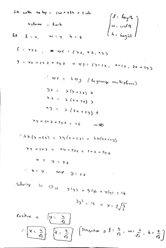 SA with no topa (w talh & 2 wh (d: length - volume = loh We width lhe height I let lax, way. hoz f.xyz, f (yz, XZ, Xy> 9 2y