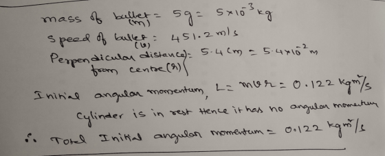 mass of ballet = 5g = 5x10 kg speed of bullet = 451.2 mis Perpendicular distance) 5.4cm = 5.4410²m from centre (2) Initial an