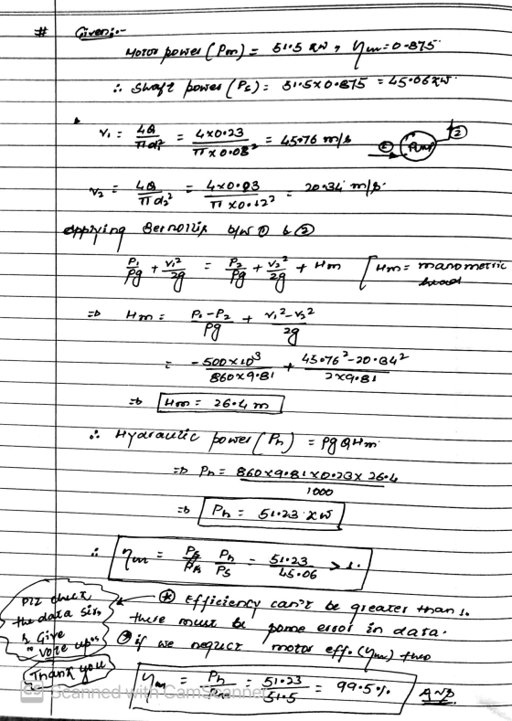 yoz Morou power (Pm): 6105 aw , Yw=0-875 • Swayt powes (Ps): 3105x0•875 = 45°06WW. 77 worden op = 4*0000 = 45076 mlo ofron 1