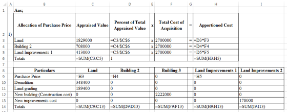 Ans; Allocation of Purchase Price Appraised Value Percent of Total Appraised Value Total Cost of Acquisition Apportioned Cost