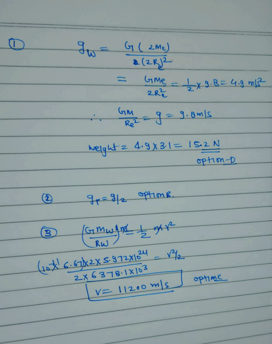 = Gime - 1 x 9.8 = 4.9 MB - comentar y = 9.0m/s weight 2 4.9x3.1 = 15.2 N _ option - ③ qp = 912 options. (Gm want are RW .67%