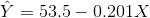 \hat{Y} = 53.5 - 0.201 X