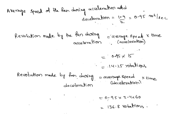 Average speed of the fan during acceleration and 1. deceleration = log = 0.95 not/sec Revolation made by the - fans during ac