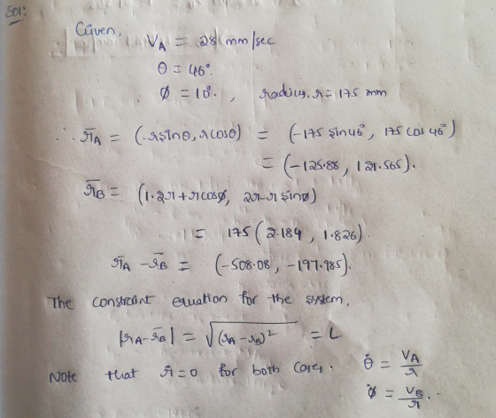 SOI: Cúven, AVA asmm/sec O I 46°. Ø =18. radiuy, = 1S mm STA = (-astno, a COso) = (145 şinus, ns cor 46) (ఎరర , 1 వ.66) Ne =