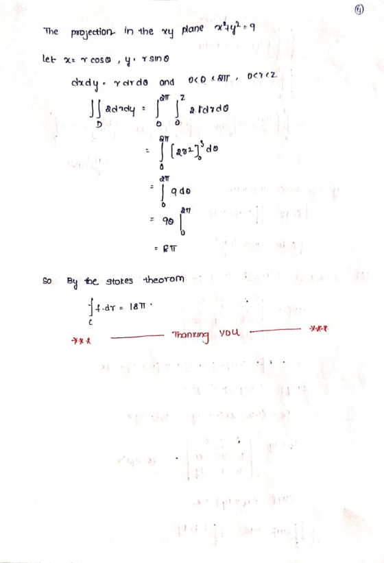 The projection in the xy plane ex+y29 let X= r coso, y, TSINO dxdy. Yardo and oco (81rOevez QITZ 21 dele :(2027° do 900 GT so