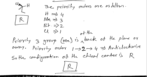 The priority orders are as follows. H = 4 Me 3 Et . => 2 a » of the Priority 3 group (me) is back of the plane on away. Prior