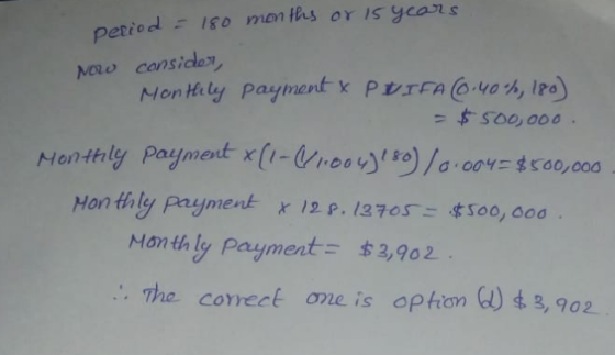 Noo censidosl sice, Non Heby Payment k PUTFA@w%, lre) Monthly Paymet x Monthlg payment x 1 P. 13705soo, so0 Manthly Payment,902 The comeck one is opton ) 43,902
