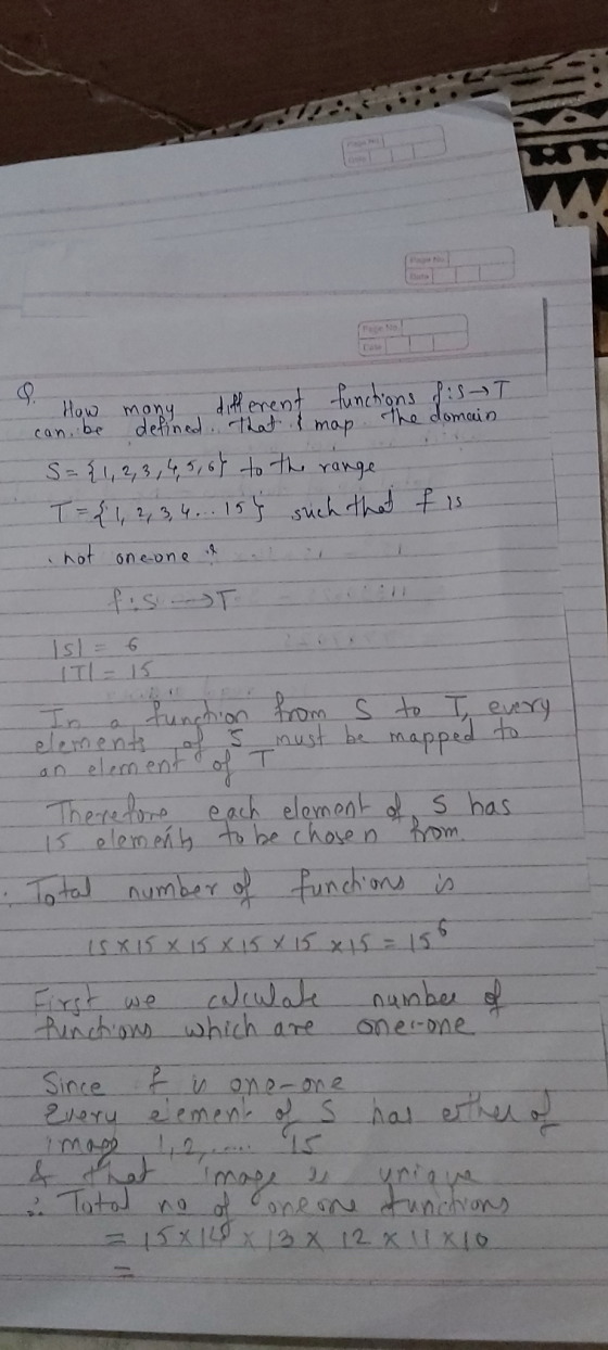 How many different functions fisT can be defined that I map the domain S = {1, 2, 3, 4, 5, 67 to the range T= { 1, 2, 3, 4 ..