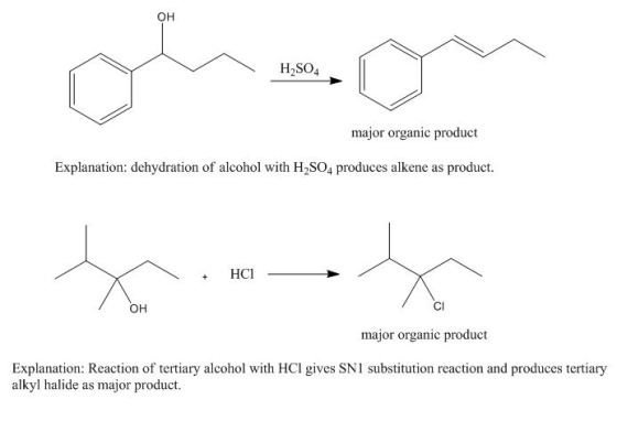 OH H2SO4 major organic product Explanation: dehydration of alcohol with H2SO4 produces alkene as product. + HCI major organic