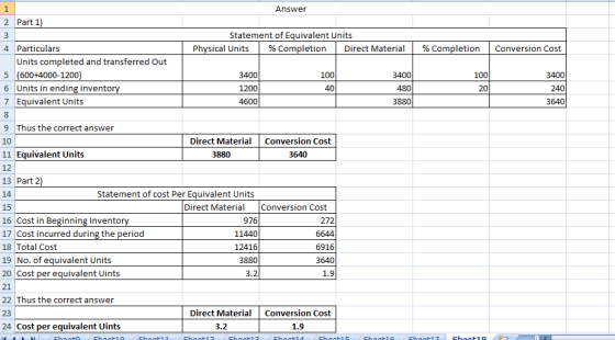 Answer 2 Part 1) 3 Statement of Equivalent Units Physical Units % Completion Direct Material % Completion | Conversion Cost 1