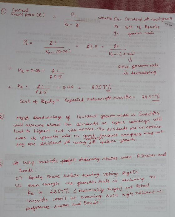 Current Share price (P.) + Ке- where Dia Dividend for next year ke. Cost of equity 9. growth rate 2 $3.5 2 Prolongan Ke- 60