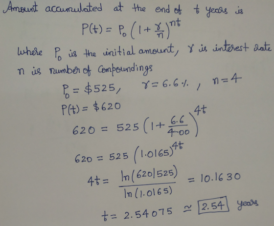 8 n 8=6.6%. I Amount accumulated at the end of to years is nt P(t) = P. (1+ where Po is the initial amount, & is interest rat