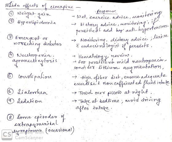honetsiag; if na dietary advice ; liaise agraneclo oses . Flide effects of clozapine - ② weight gain pespouse Dret, exereise