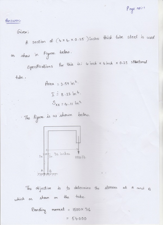 oge ne:- Answen very A section ơpC4 x 4 x 0.25) inches thick tube steel ;sued as shew in Fiqre belers Specifications for tix
