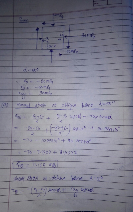 compo Bompa Jeord gompa Q = - 80 MPa oomla S exy = gompa at oblique klone 2=550 nomal stress no = Story = -80-60 Bury copad +