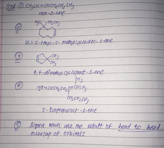 Н о сH,CH = CH си,си, и Hex-2-ene Evtistry (2)-5-ethyl-5-methyl cyclodec-l-ene 4,4-dimethyl cyclopent-t-ene CH 3 130 = CH CH₂