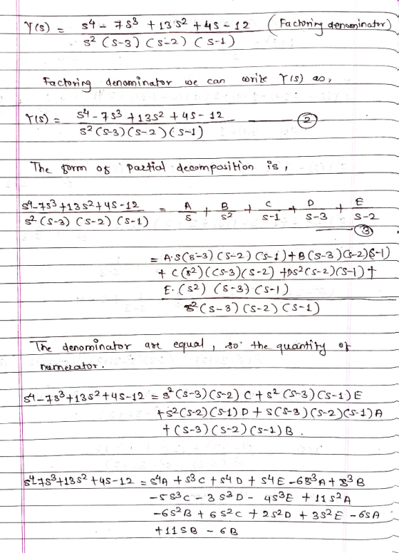 s4 - +53 +1352 +45 - 12_(Fachoning denaginator) s. 52 (5-3) CS-2) (S-1) factoring denominator we can write Y is) as, Tes) =