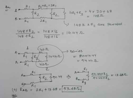 RitRI=2R Au A W =4x 20+ 63 148 22 24R13 FR2 2RI 1482 3R2 ane Pasallal 148XR2 148+R2 = 148 x16 = 14.44 2 148+16 402 seres W =