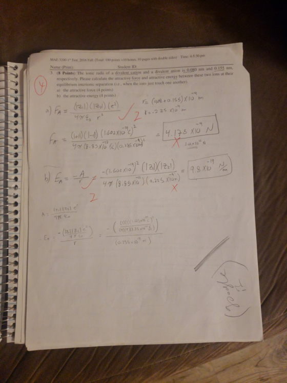 MAE 3200 Test 2016 ( 100 points to be des Time Name (Print): Student ID Points) The jonie radii of a divalent cation and diva