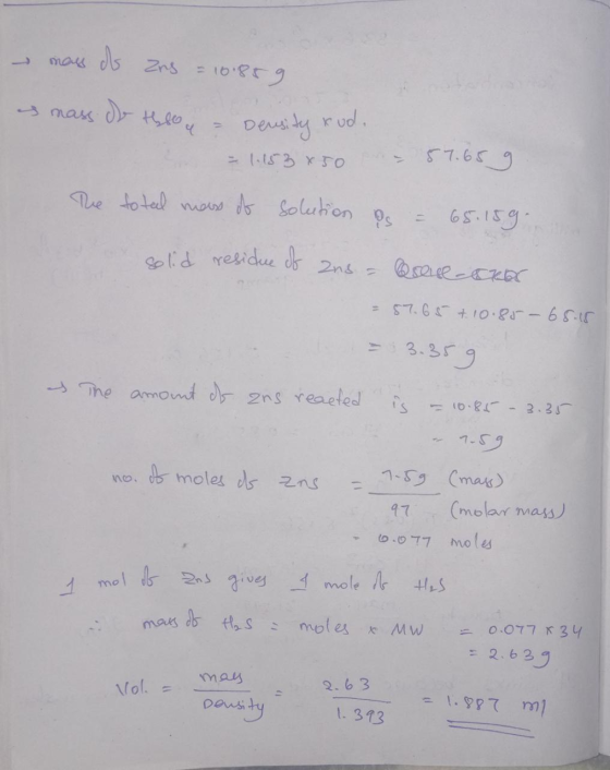 mass ds Zrs = 10.889. es mass to theo – Dersity Rod. = 1.153 x50 - 57.659 The total mass of solution 9 = 65.159. solid residu