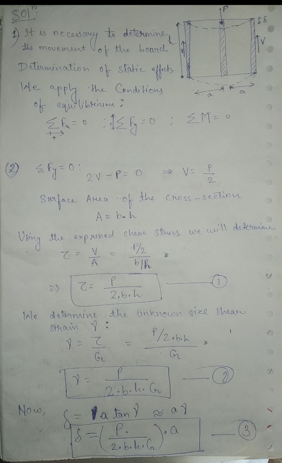 Sol e 11 It is necessary to determine, the movement of the board Determination of static effects !! We apply the Conditions o
