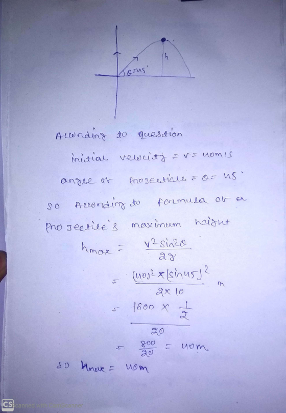 osus According to question initial velocity are nomis andle of Proseaticle & o= u5. so Acconding to formula ora no sectiles