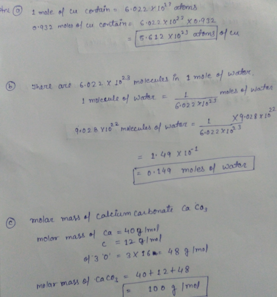 Are @ 1 mole of ce contain - 6.022 x 1023 atoms. 01932 moles of cu contain 6.022 x 1023 x0,932 = 5.612 X 10^3 atoms of u 6 Th