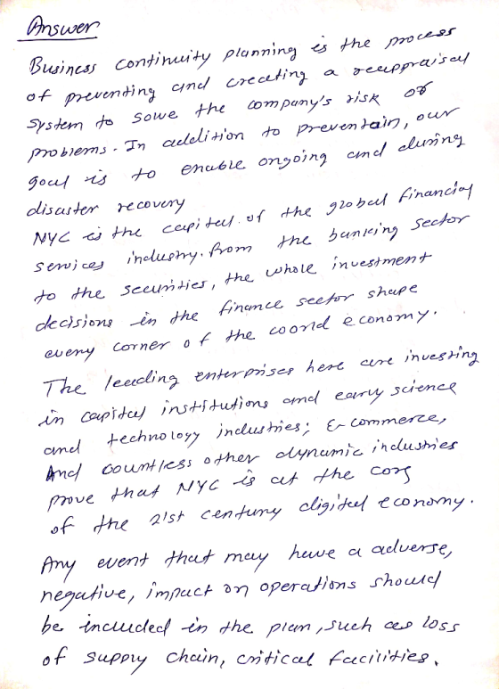 Answer Business Continuity planning es the process of preventing and creceting a recuppraisal system to sowe the companys r