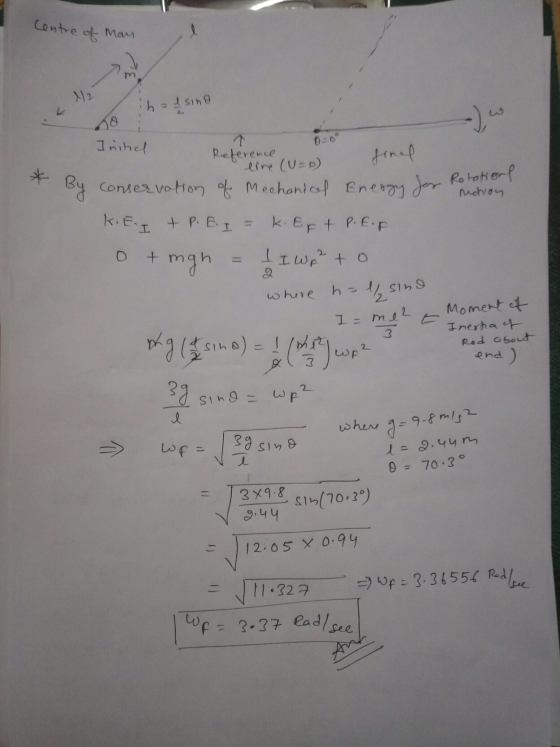 Centre of man ih= l sind Irina Reference final lire (U=o) Rotations for of Energy notion y conservation of Mechanical Energy