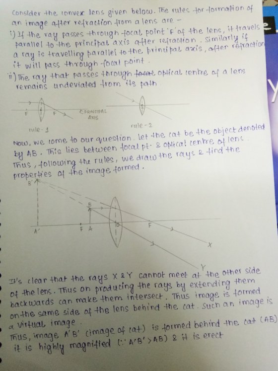 consider the convex lens given below. The rules for formation of an image after refraction from a lens are - :) If the ray pa