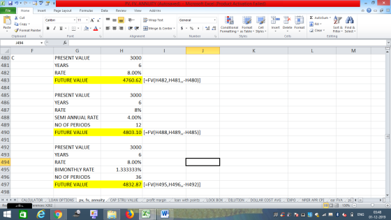 PV, FV, ANNUITY (Autosaved) - Microsoft Excel (Product Activation Failed) Review View Add-Ins File Home Insert Page Layout Fo