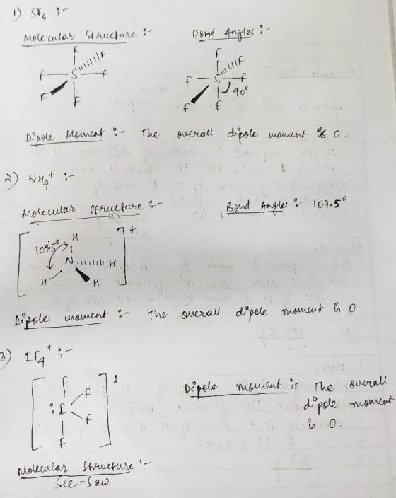 1 Stor Molecular Structure : Bond Angless! CHIS -sf 90° f Dipole moment in the overall dupole moment is o. . . . 2) Nut Molec